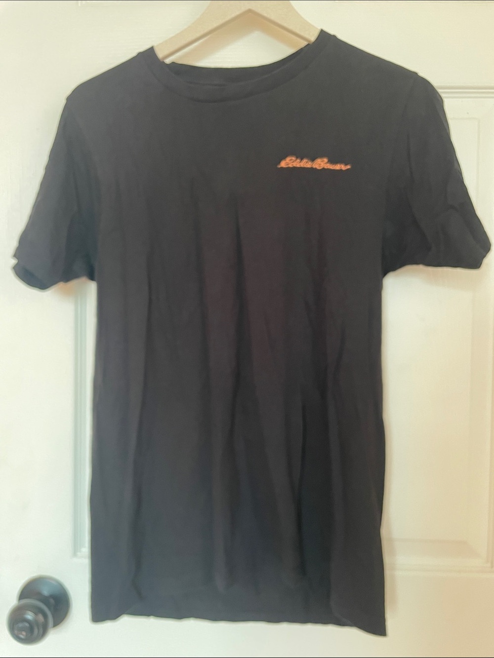 Eddie Bauer Black Short-Sleeve Crewneck Tee with Small Orange Logo